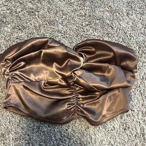 Elegant Brown Satin Crop Top